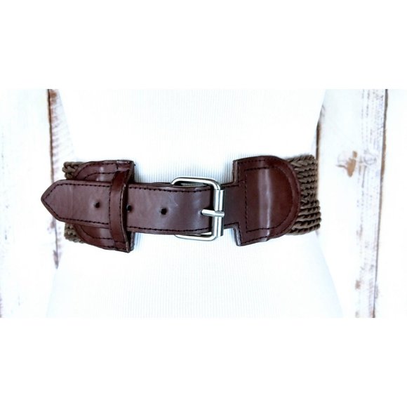 Wide brown woven chord faux leather belt